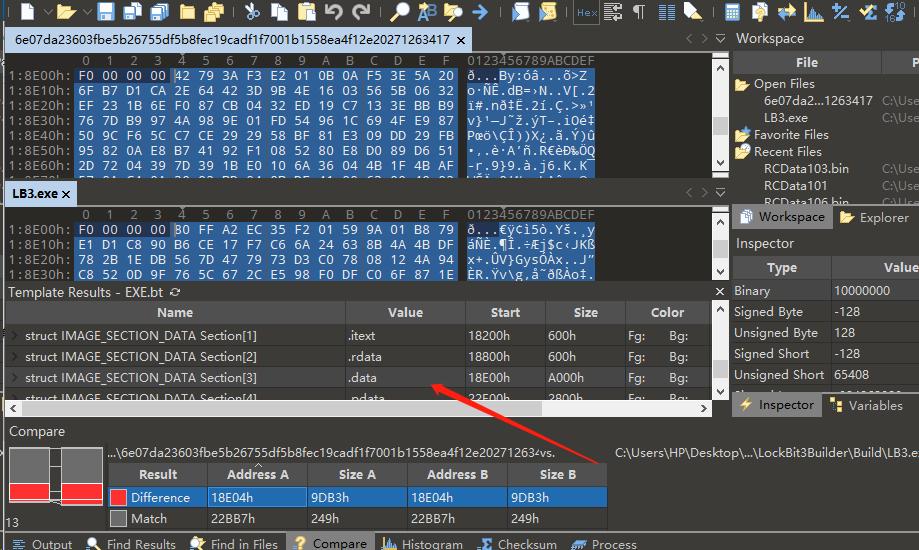 Figure 3: Comparison of Brain Cipher and a Sample Created by the LockBit 3.0 Builder