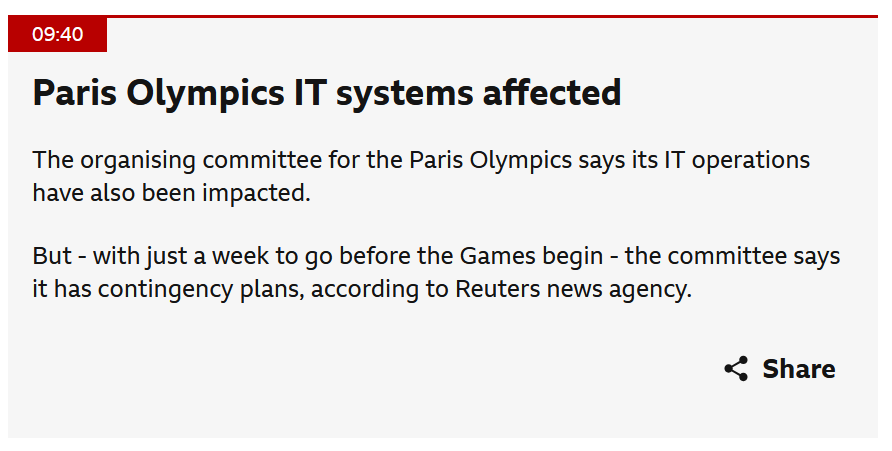 Paris Olympics Microsoft CrowdStrike BSOD IT Outage